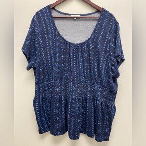 mySTYKE Womens Babydoll Navy Blue Patterned Top Size 3x